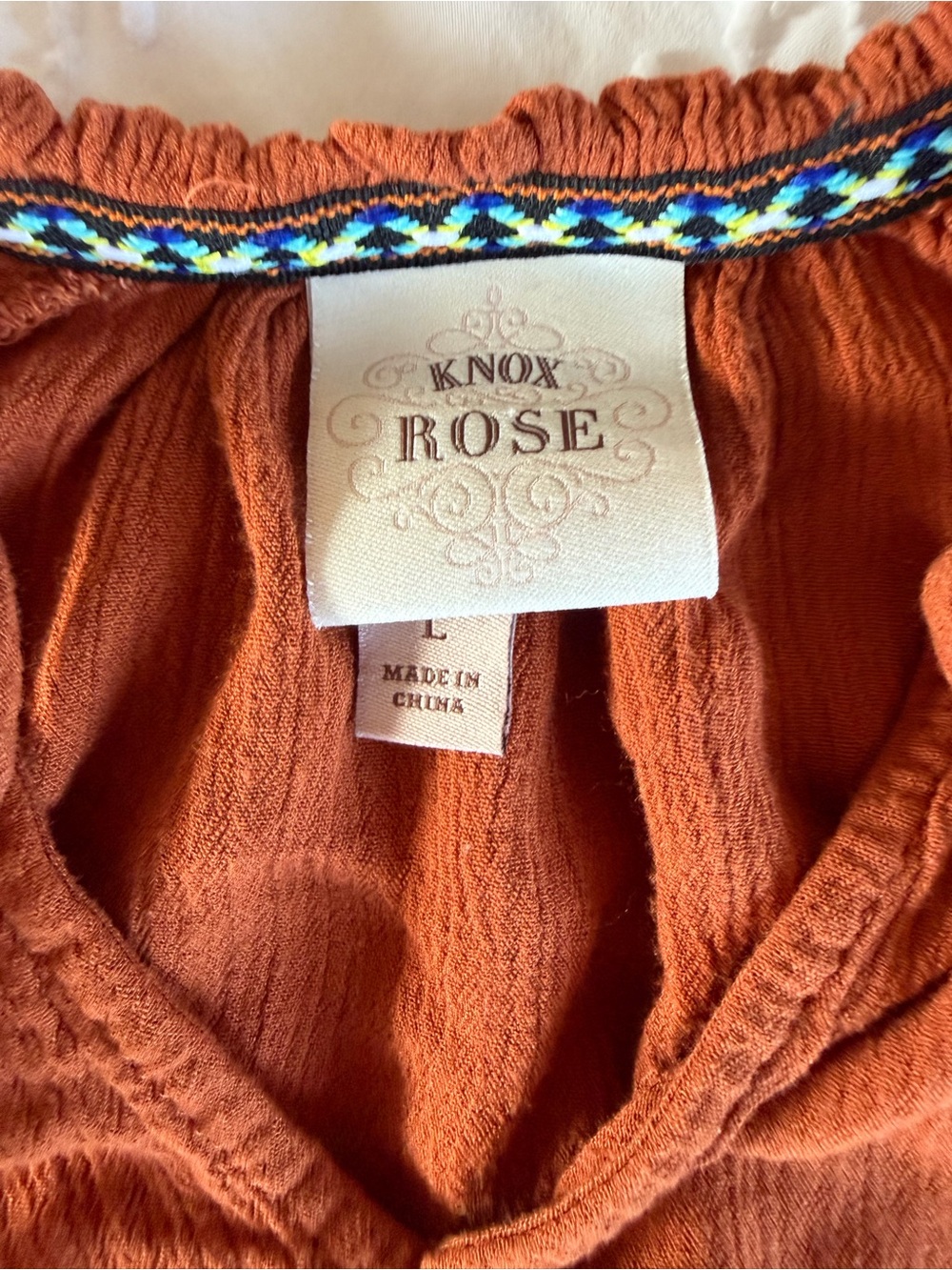 Knox Rose Boho Peasant Dress Women Size Large Terracotta Rust Gauze Ruffle Midi - Picture 7 of 8